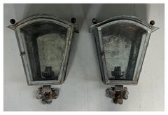 Pair French Patinated Copper & Tole Wall Lanterns with Ball Finials