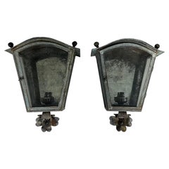 Pair French Patinated Copper & Tole Wall Lanterns with Ball Finials