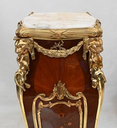 Pair French Pedestal Stands Ormolu Inlay After Linke