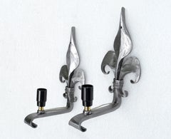 Pair, French Polished & Scrolled Steel 1 Light Sconces, Wall Lamps Neoclassical
