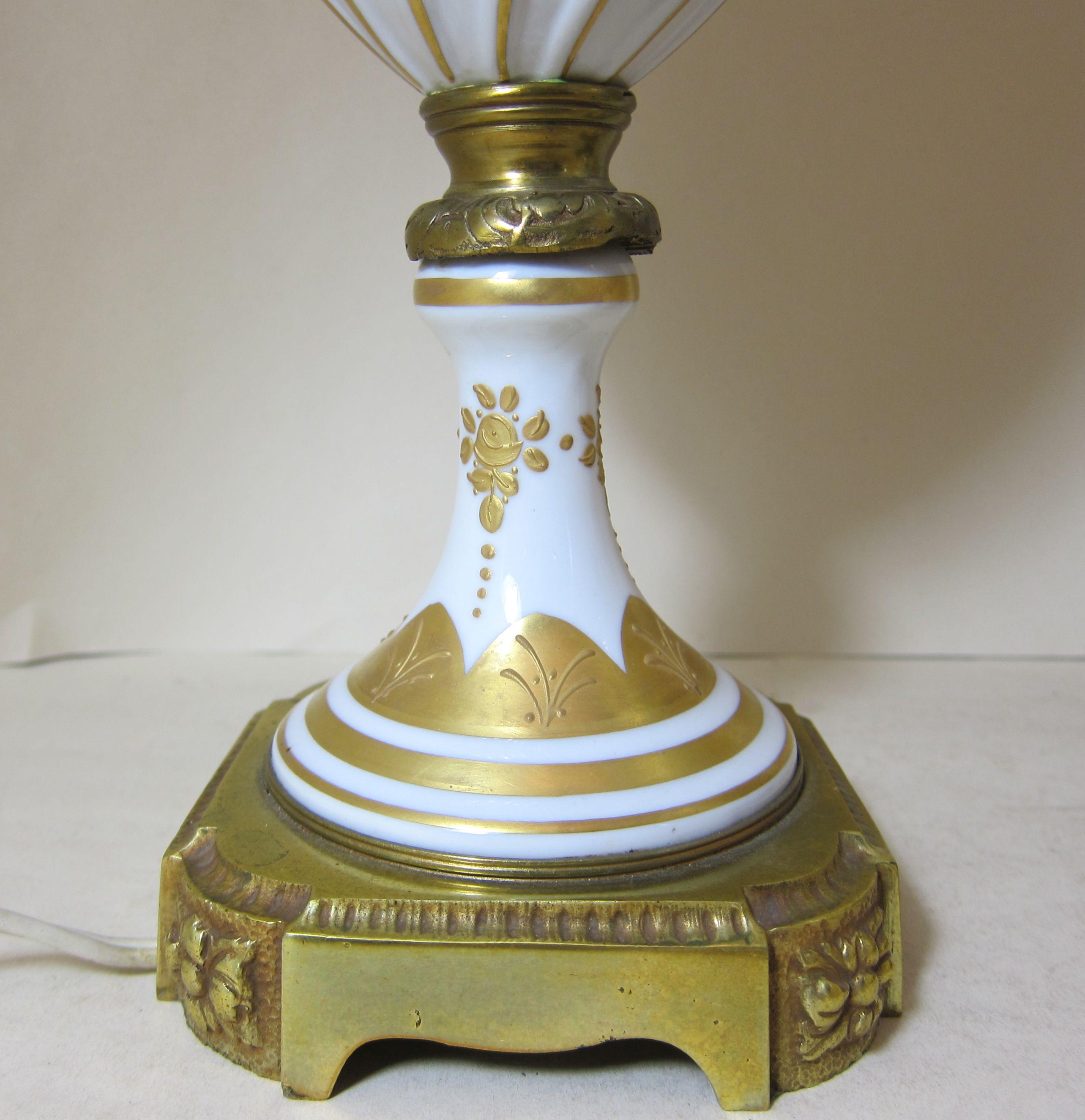 Mid-20th Century Pair French Porcelain Gilt Mounted Lamps For Sale