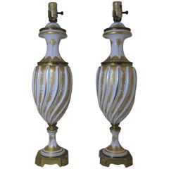 Pair French Porcelain Gilt Mounted Lamps