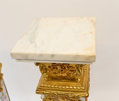 Pair French Porcelain Pedestal Stands Louis XVI Floral Gilt