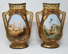 Pair of French Porcelain Vases with Orientalist Maidens for Islamic Market
