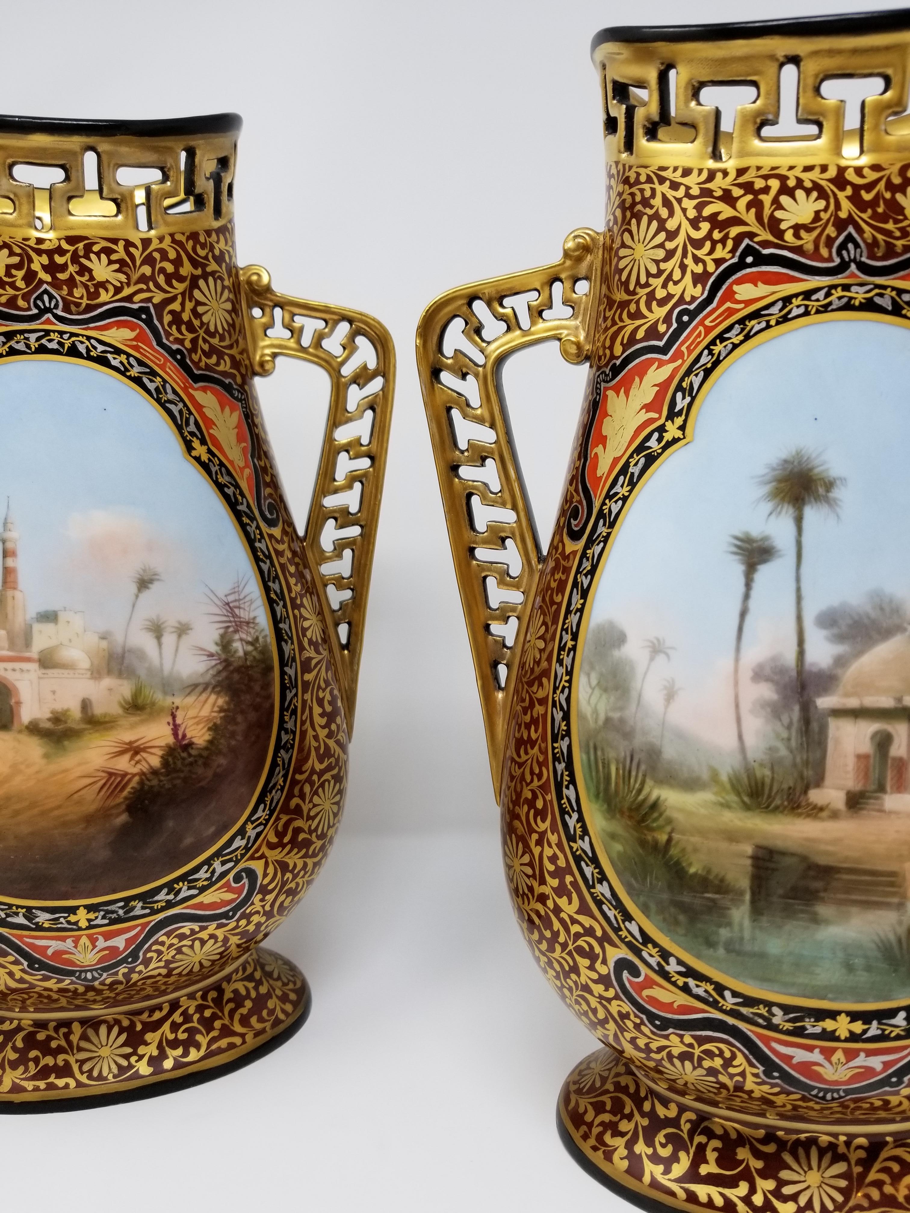 Pair of French Porcelain Vases with Orientalist Maidens for Islamic Market In Good Condition For Sale In New York, NY