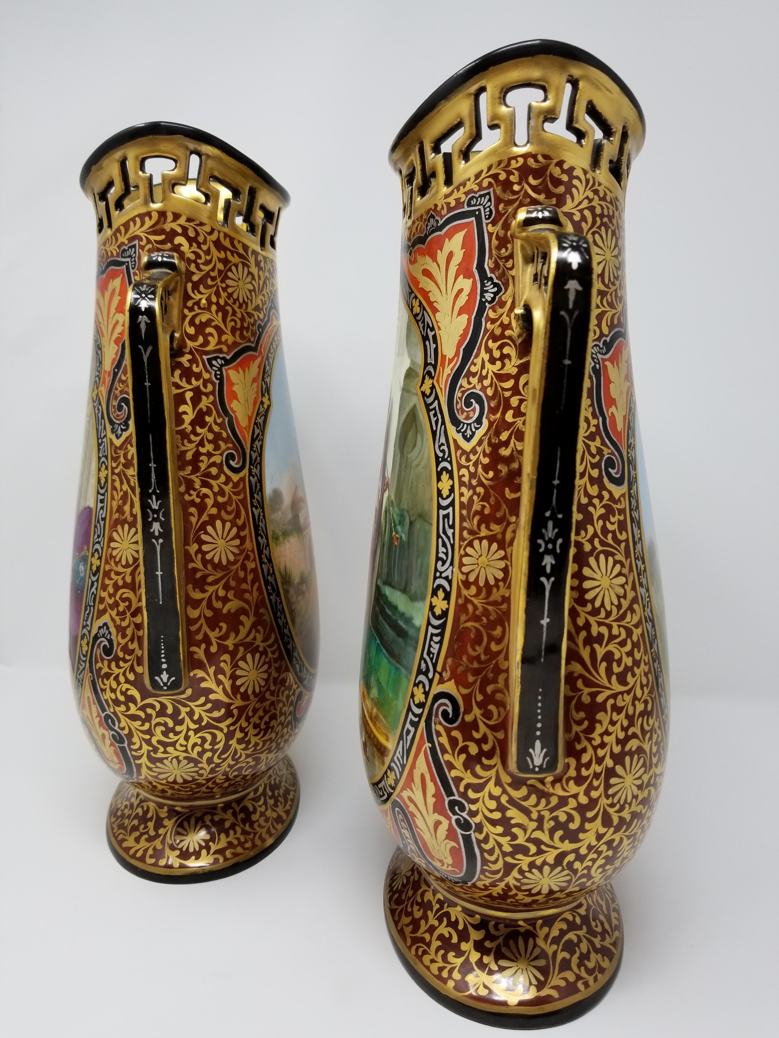 Late 19th Century Pair of French Porcelain Vases with Orientalist Maidens for Islamic Market For Sale