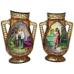 Pair of French Porcelain Vases with Orientalist Maidens for Islamic Market