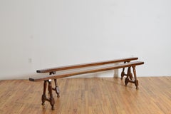 Pair French Provincial Cherrywood Trestle-Form Long Benches, circa 1800
