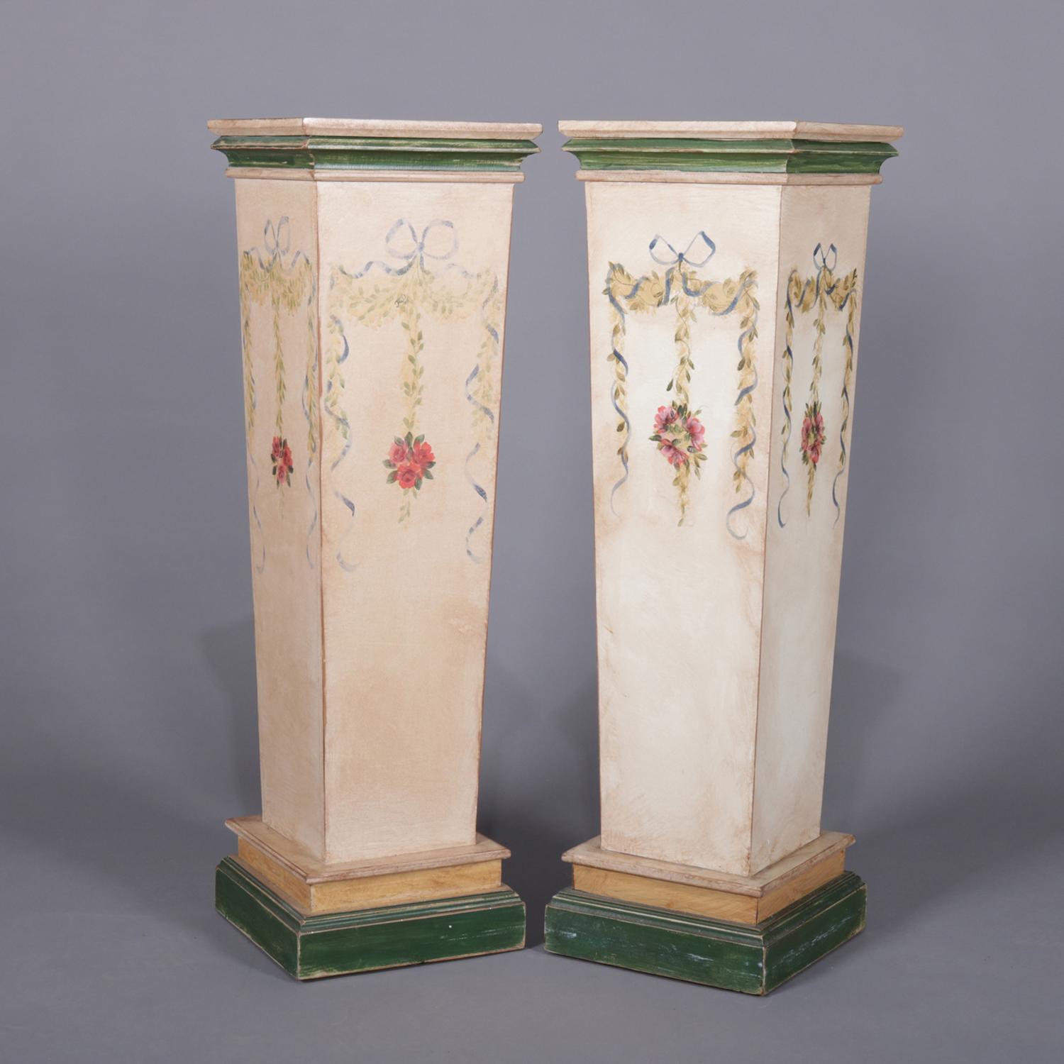 Hand-Painted Pair of French Provincial Hand Painted Sculpture Display Pedestals, 20th Century
