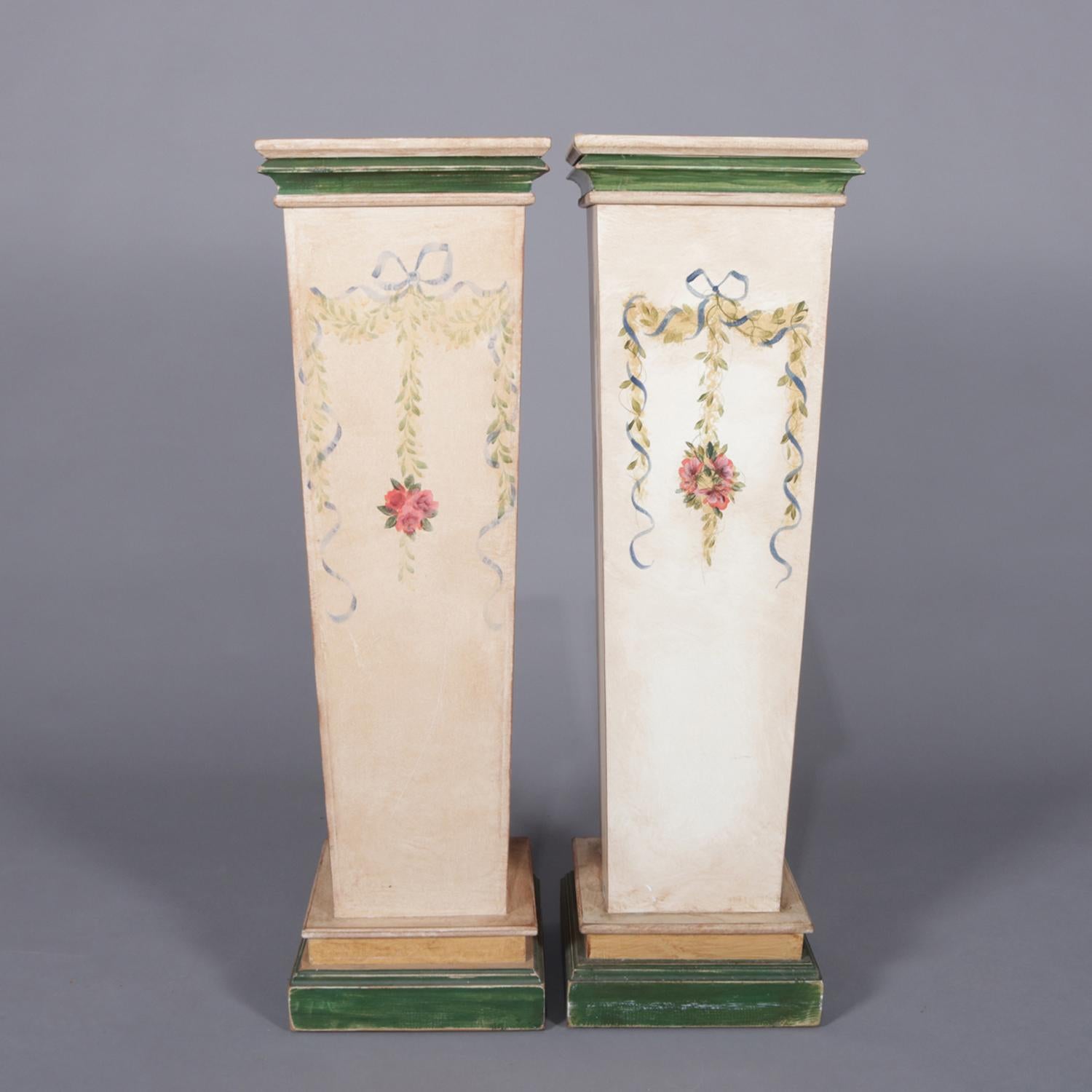 Pair of French Provincial Hand Painted Sculpture Display Pedestals, 20th Century In Good Condition In Big Flats, NY