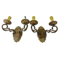Pair French Provincial Style 2 Arm Wall Sconces