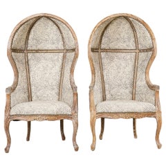 Pair French Provincial Style Cerused Oak Hooded Porters Chairs