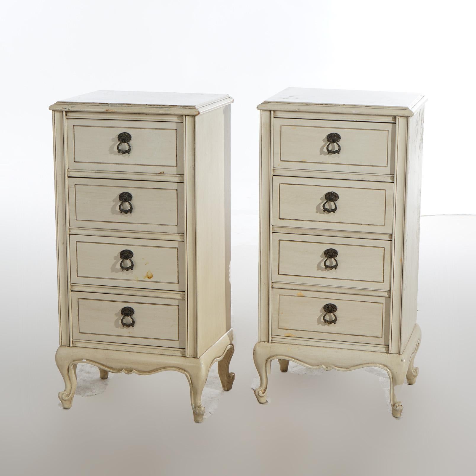 A Pair of French Provincial Style Four Drawer Side Cabinets on Cabriole Legs, 20th C

Measures- 28.25''H x 13.75''W x 10.25''D