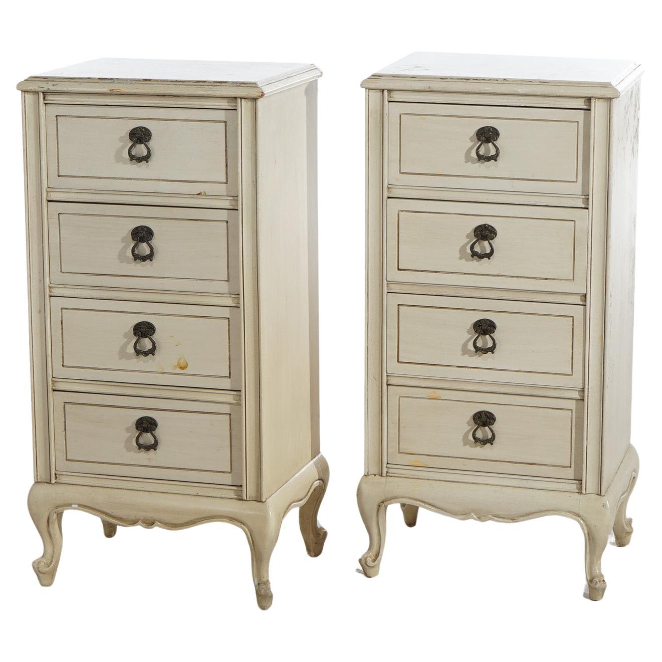 Pair French Provincial Style Four Drawer Side Cabinets 20th C For Sale