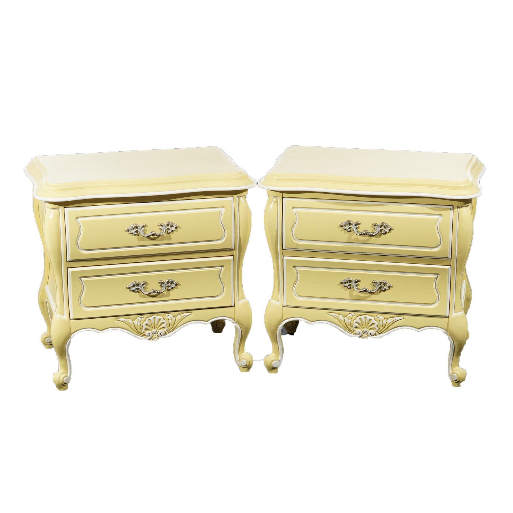 20th Century Pair French Provincial Style Hickory Two-Drawer Bombe End Stands 20thC For Sale