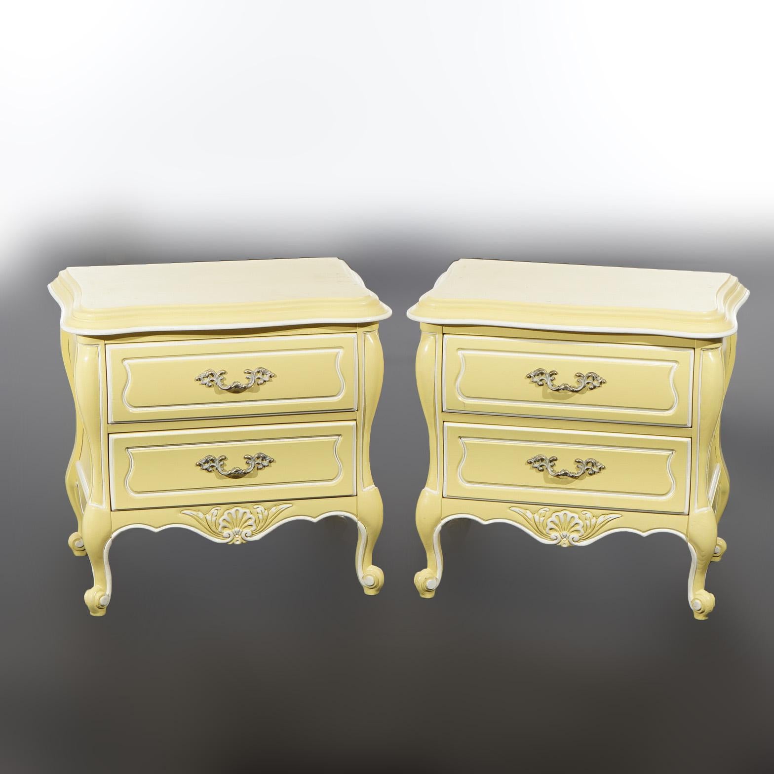 Pair French Provincial Style Hickory Two-Drawer Bombe End Stands 20thC For Sale 1