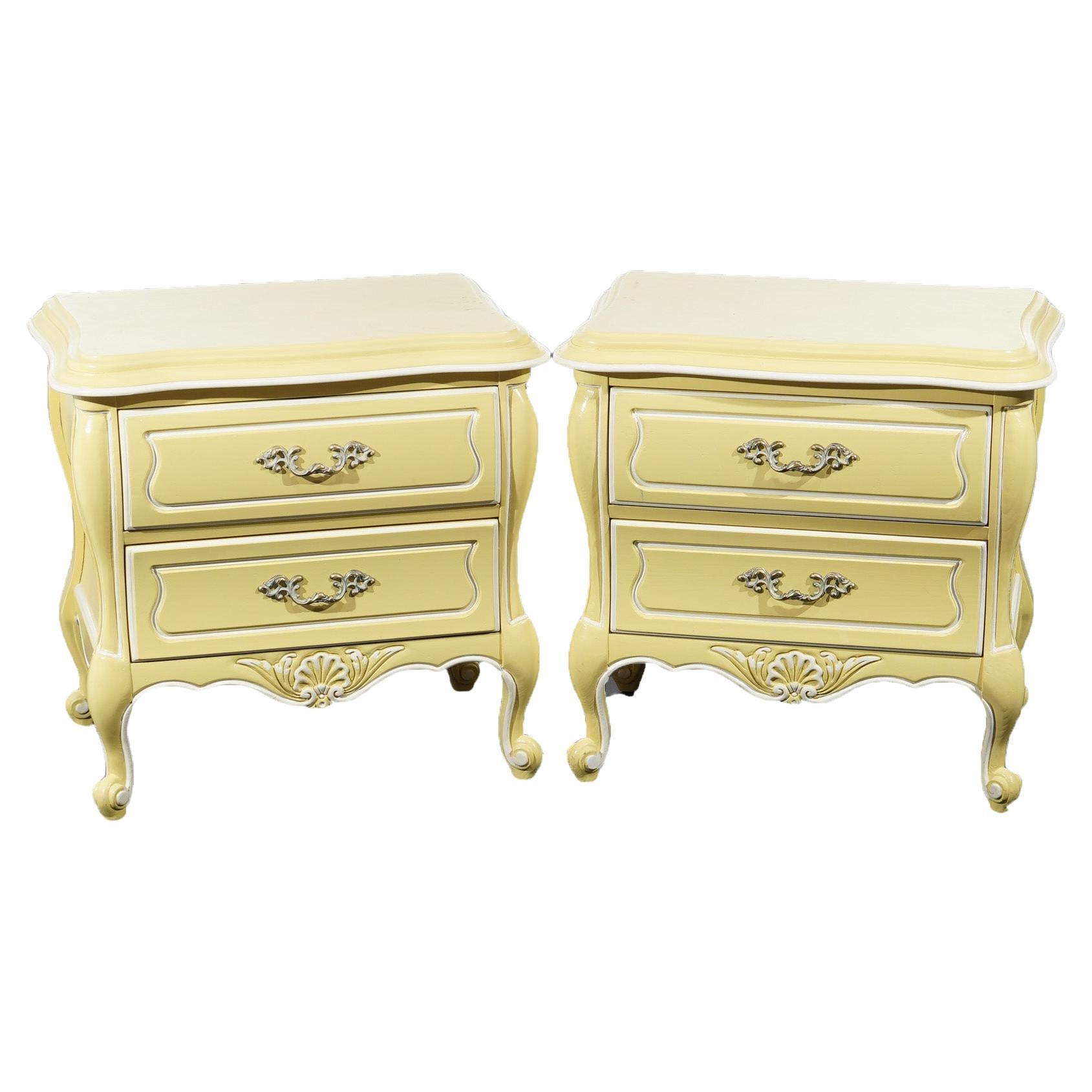 Pair French Provincial Style Hickory Two-Drawer Bombe End Stands 20thC For Sale