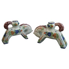 Pair French Quimper Horse Single Candle Holder