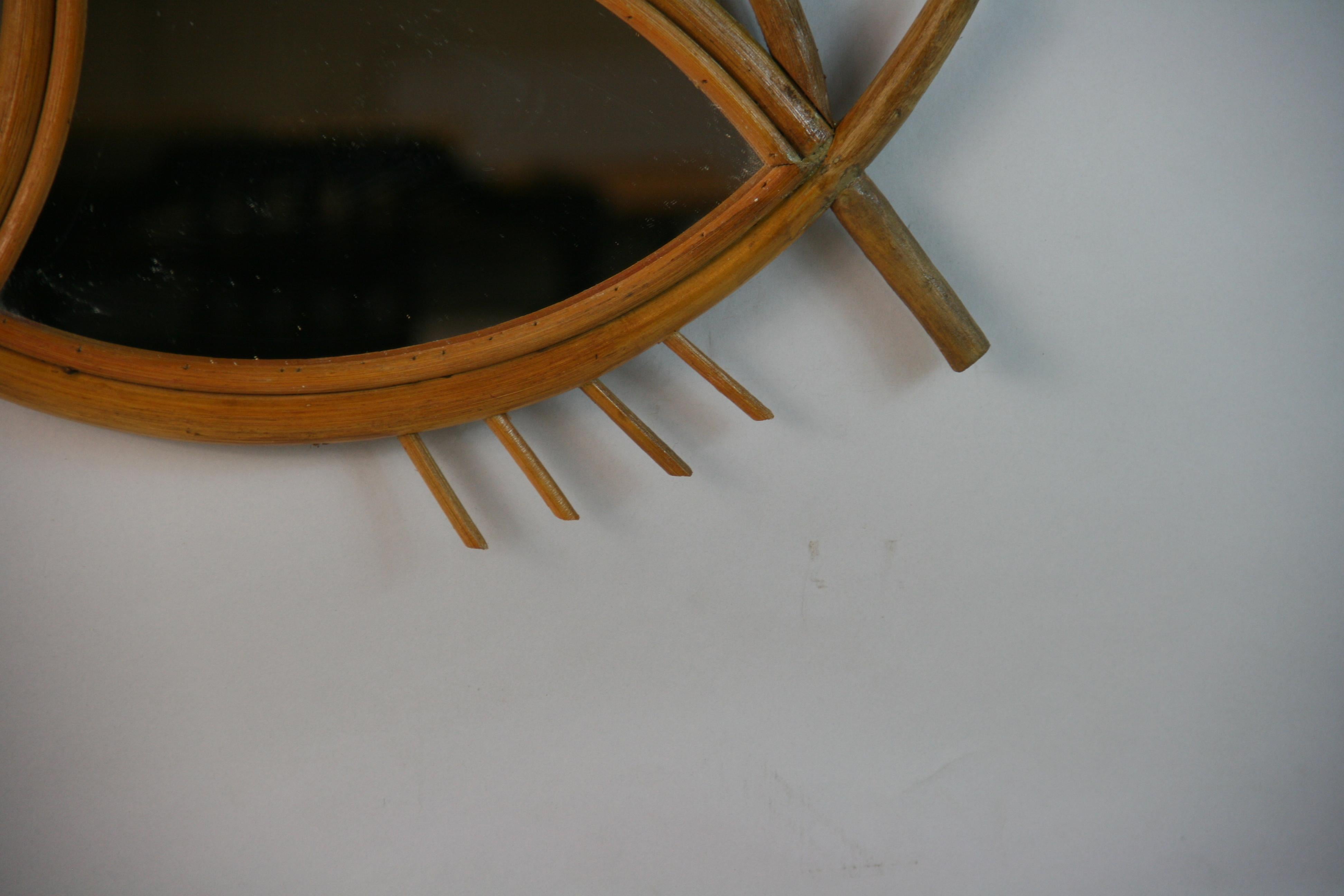 Wicker Pair French Rattan Fish Shaped Mirrors 1950's
