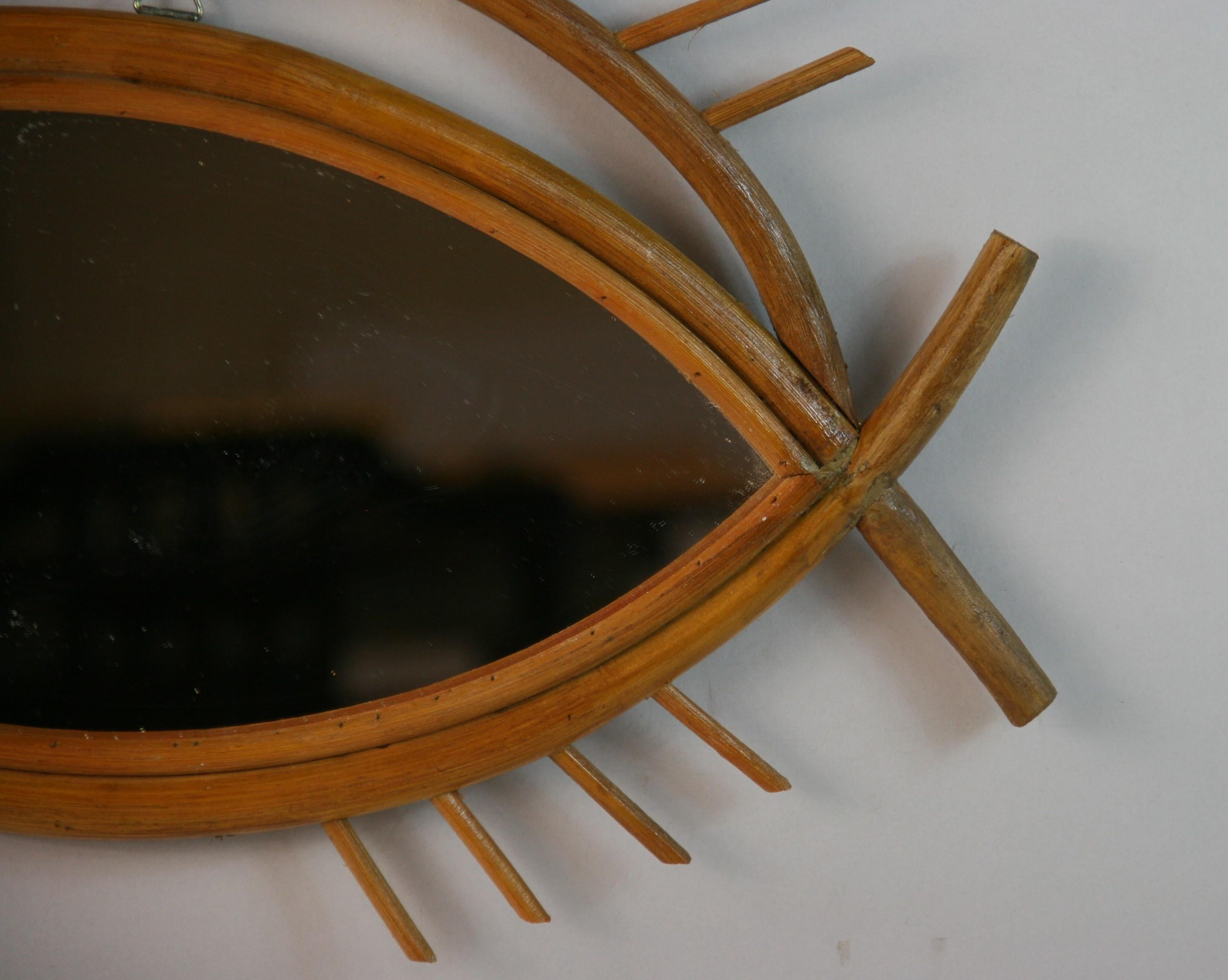Pair French Rattan Fish Shaped Mirrors 1950's 1