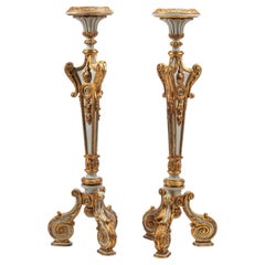 Pair French Regence Louis XIV / XV Style Giltwood Pedestals / Plant Stands