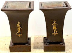 Pair French Régence Ormolu & Tôle Planters with Classical Allegorical Figures