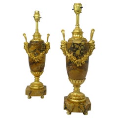 Antique Pair French Regency Giallo Sienna Marble Gilt Bronze Ormolu Electric Table Lamps