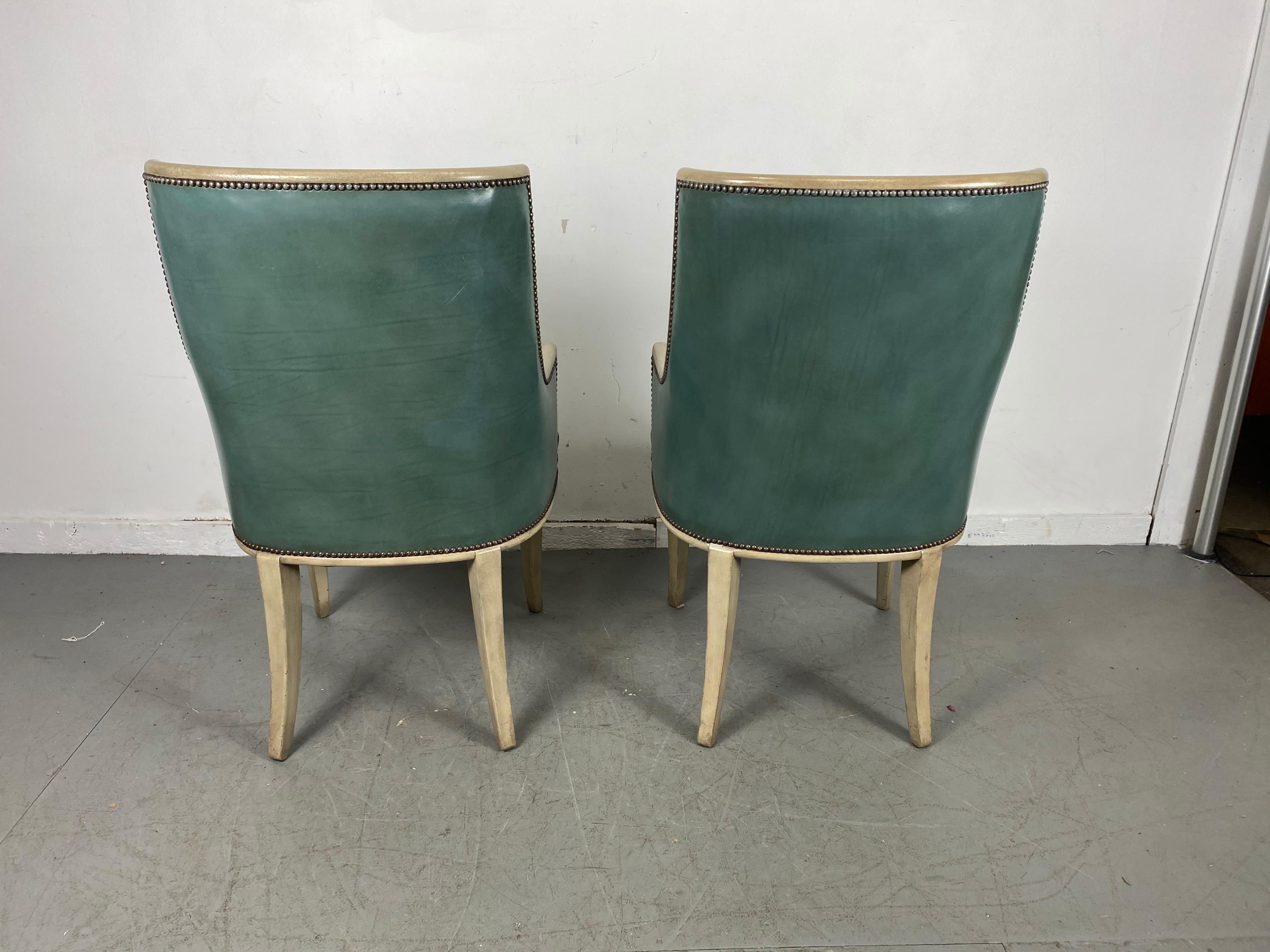 American Pair of Regency Leather Arm / Lounge Chairs, Attributed to Baker Furniture Co