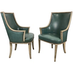 Pair of Regency Leather Arm / Lounge Chairs, Attributed to Baker Furniture Co