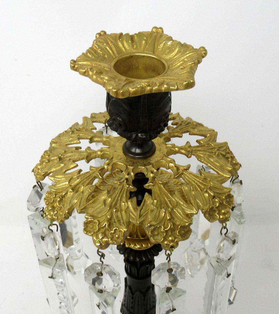 Pair of French Regency Ormolu Bronze Single Light Candlesticks Crystal Lustres 2