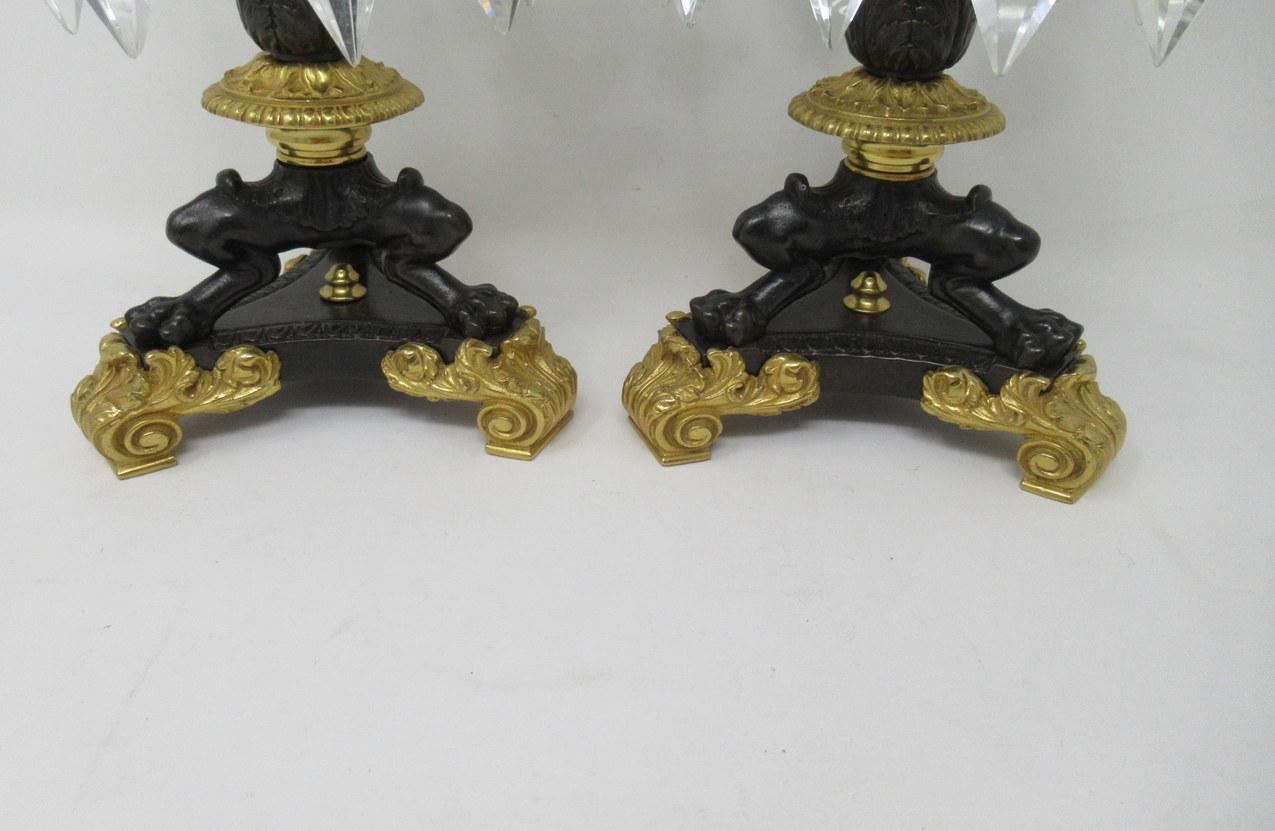 Pair of French Regency Ormolu Bronze Single Light Candlesticks Crystal Lustres 3