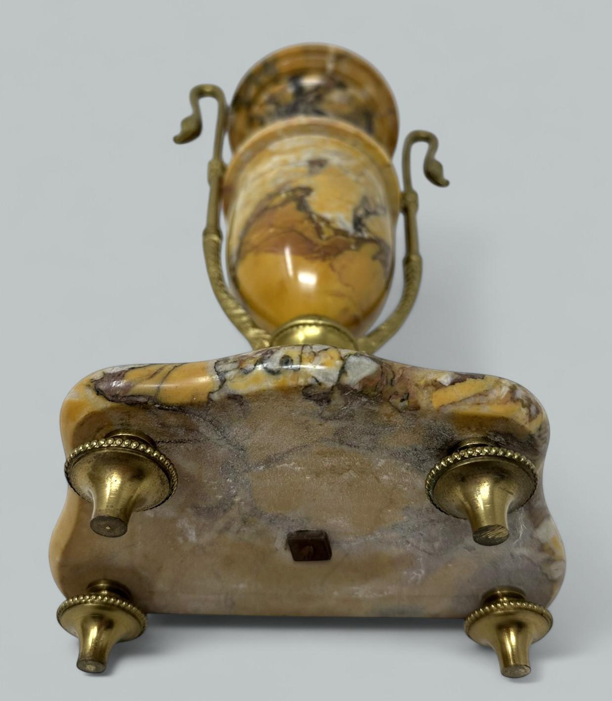 Pair French Regency Styl Giallo Sienna Marble Gilt Bronze Ormolu Urns Vases 19Ct For Sale 3