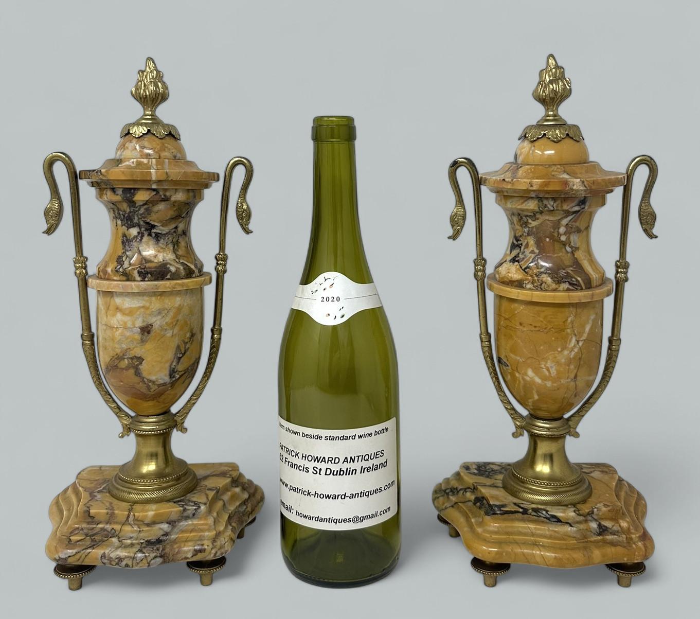 Pair French Regency Styl Giallo Sienna Marble Gilt Bronze Ormolu Urns Vases 19Ct For Sale 4