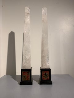 Pair of French Rock Crystal Obelisks with Boulle Style Bases, Late 19th Century