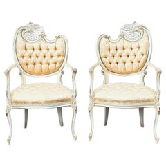 Pair French Rococo Louis XV Style Asymmetrical Fauteil Arm Chairs
