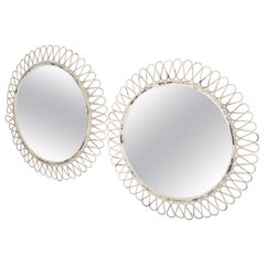 Pareja, Espejo de Pared de Hierro Forjado Redondo Francés Estilo Art Deco Blanco Aspecto Desgastado