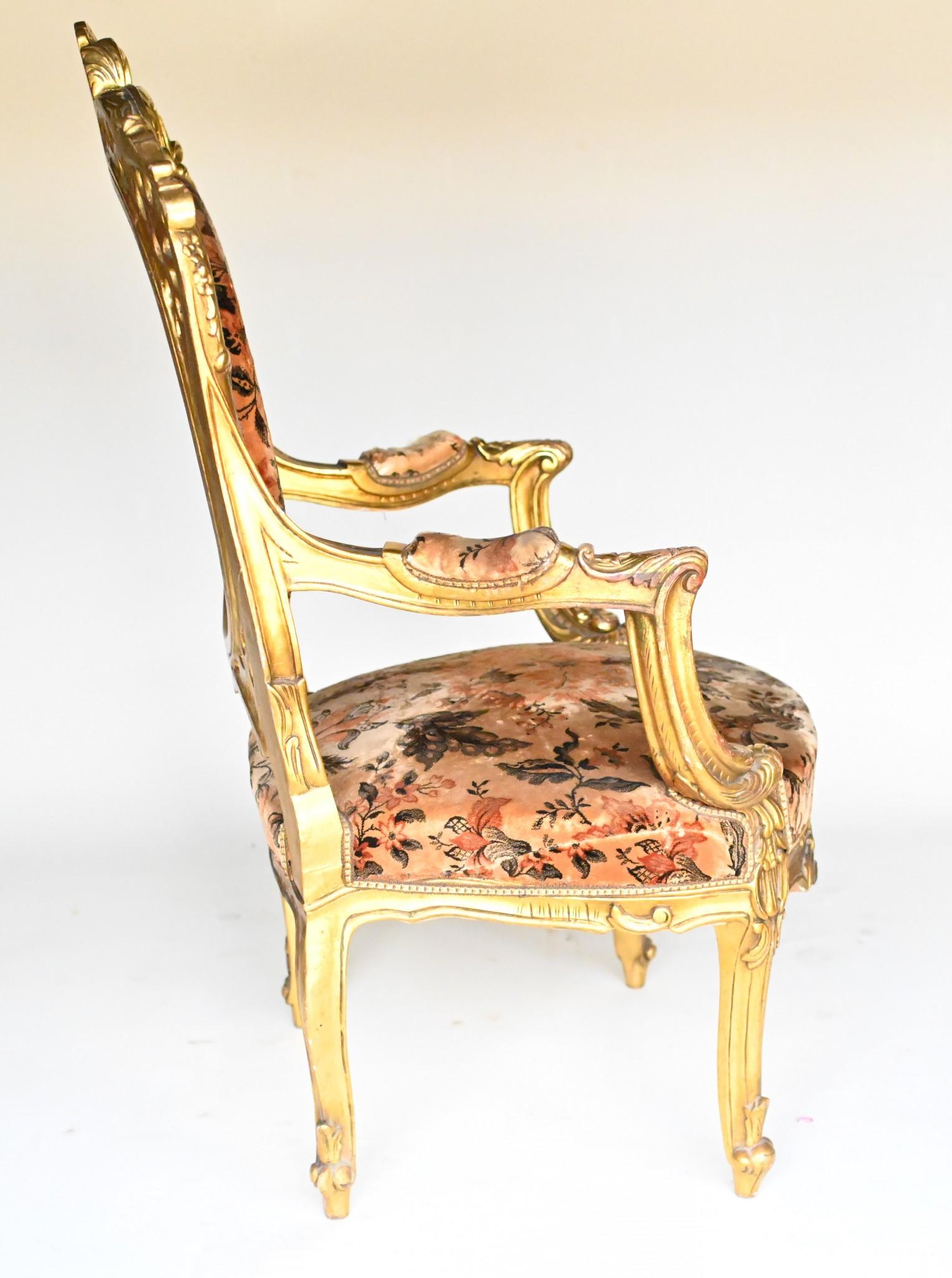 Pair French Salon Chairs Art Nouveau Gilt Fauteuils For Sale 6