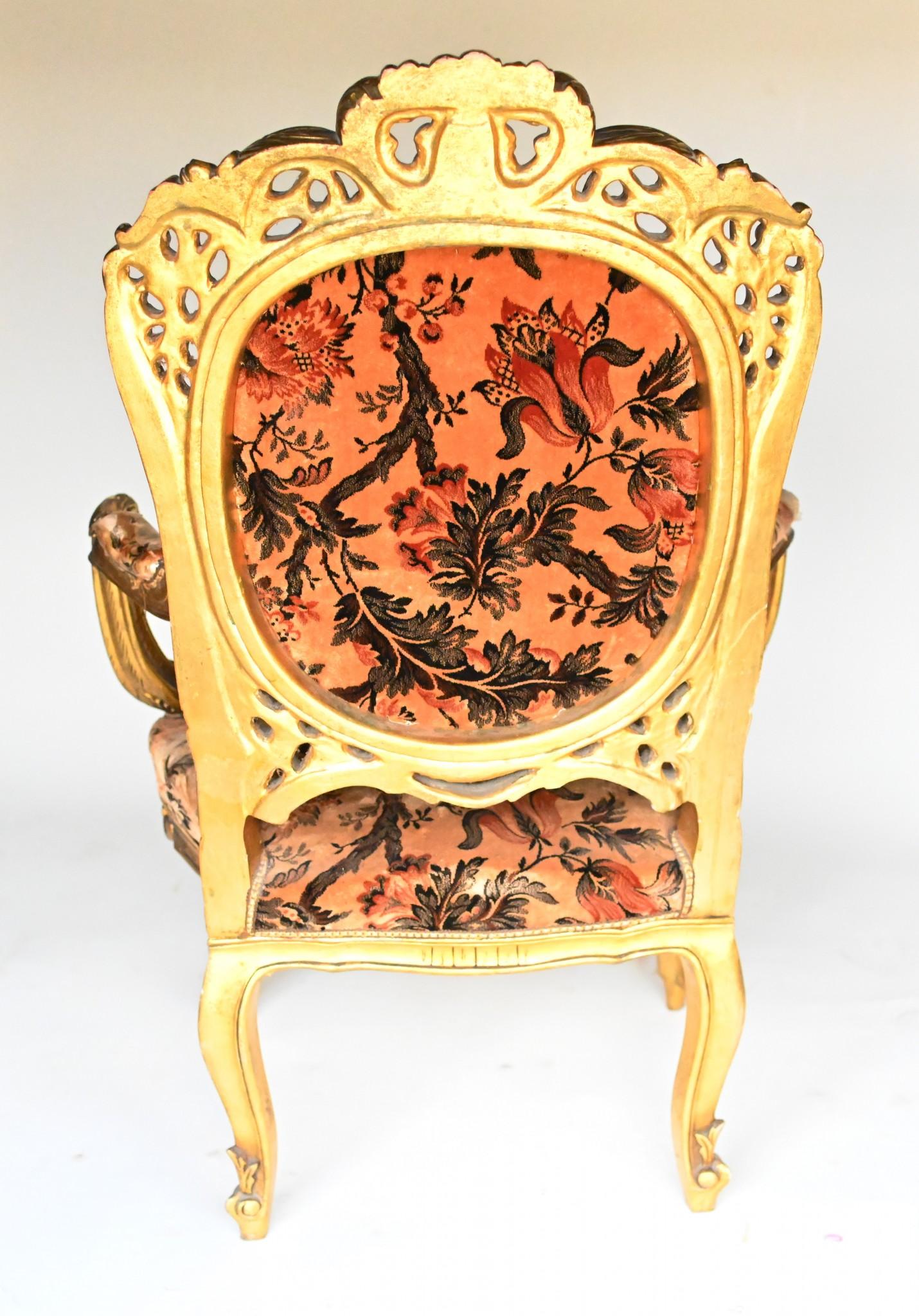 Pareja de Sillas de Salón Francesas Art Nouveau Fauteuils Doradas en venta 7