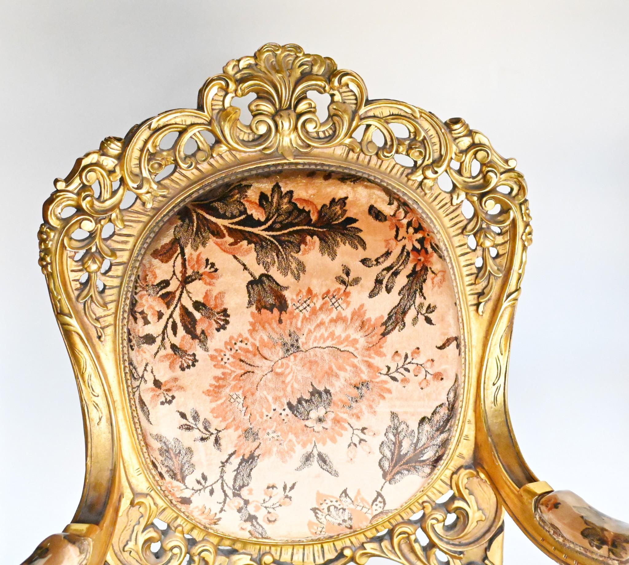 Pair French Salon Chairs Art Nouveau Gilt Fauteuils For Sale 9