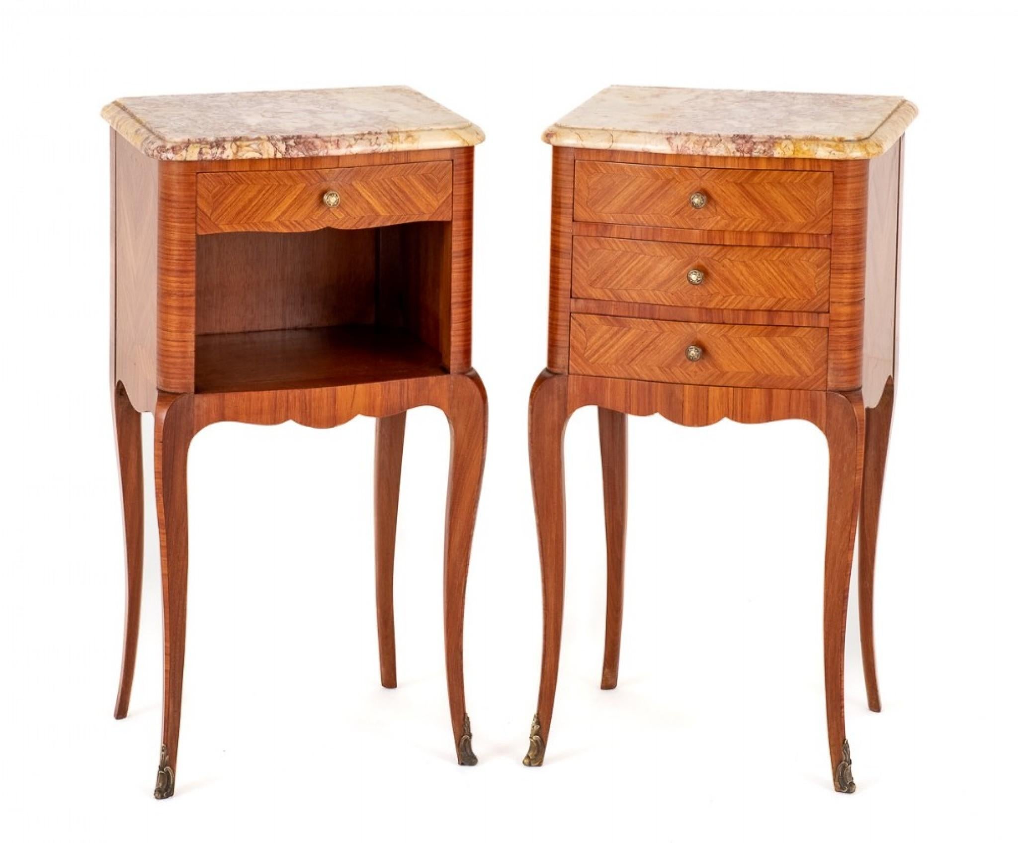 Pair French Satinwood Nightstands Antique Bedside Chests 3