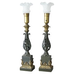 Pair French Second Empire Parcel Gilt Bronze Acanthus Table Lamps Circa 1880