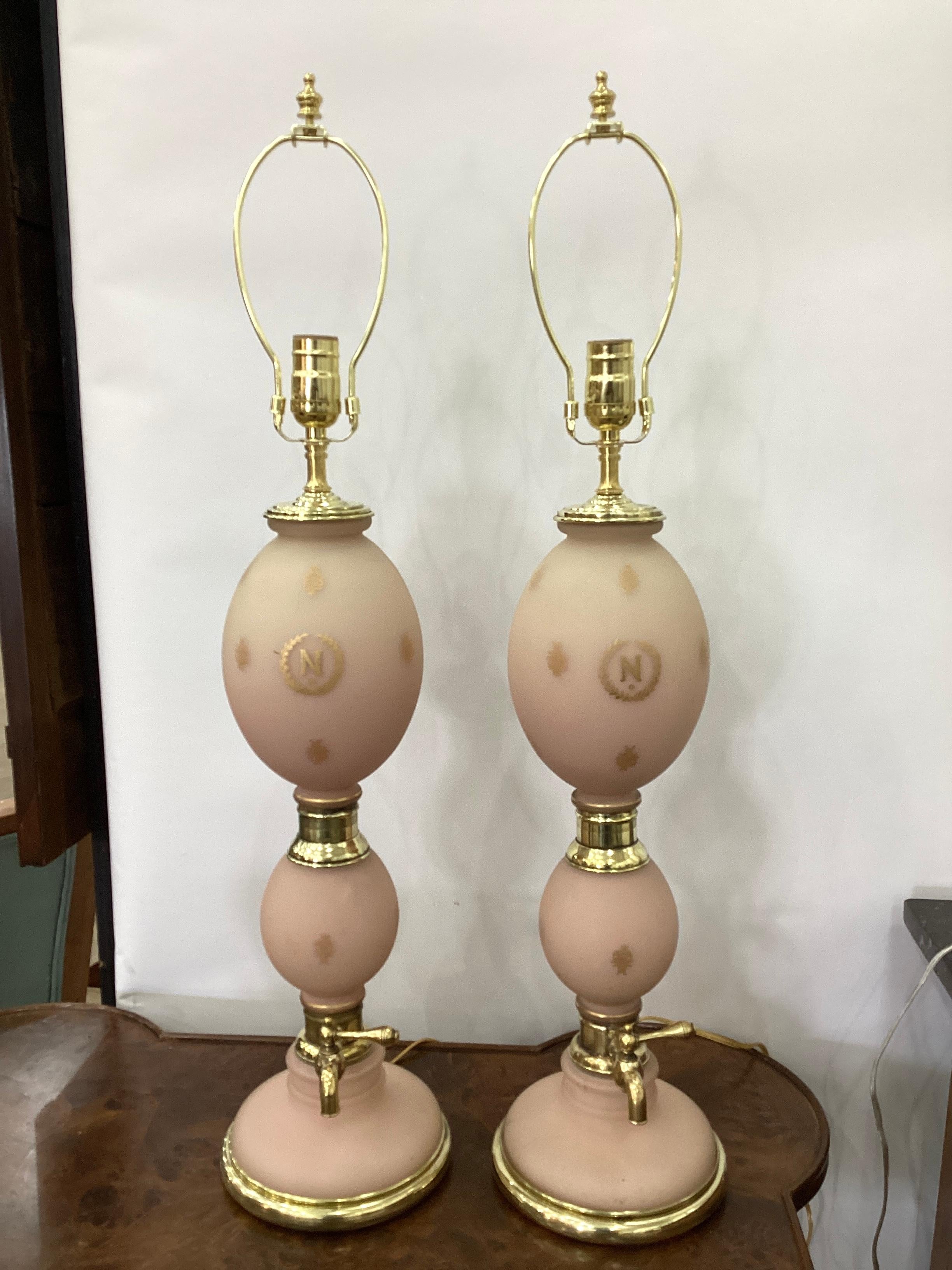 Pair French Seltzer Bottle Lamps with Napoleonic Emblems  For Sale 1