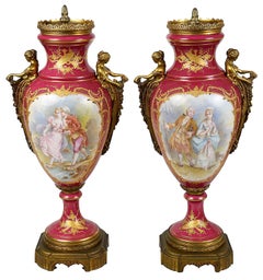 Pair French Serves style porcelain lamps, 1890.
