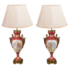 Pair French Serves style porcelain lamps, 1890.
