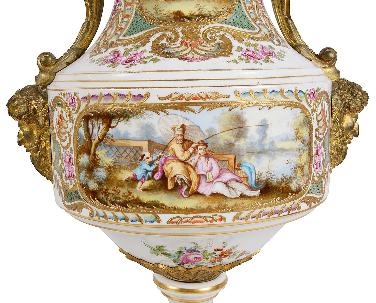 Pair of French Sevres Style Porcelain Lidded Vases, 19th Century For Sale 1