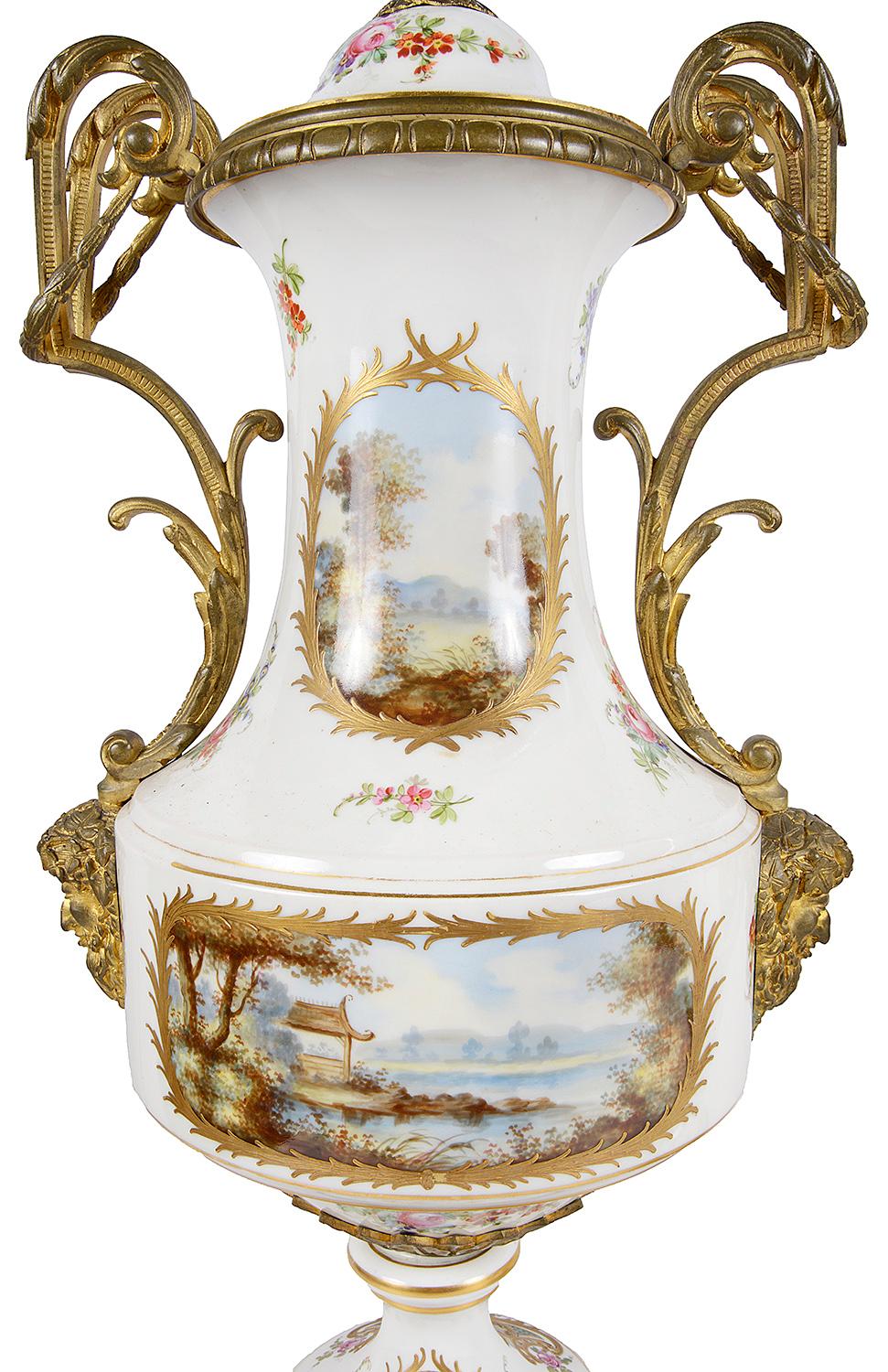Pair of French Sevres Style Porcelain Lidded Vases, 19th Century For Sale 3