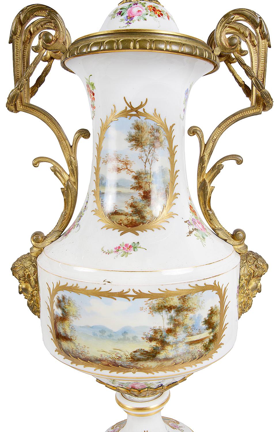 Pair of French Sevres Style Porcelain Lidded Vases, 19th Century For Sale 4