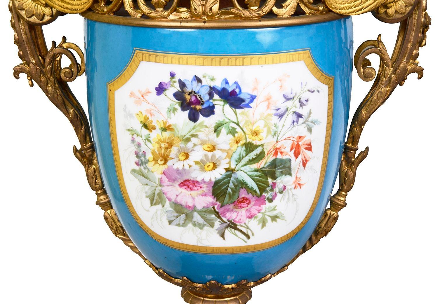 Dipinto a mano Coppia di vasi in porcellana francese in stile Sèvres. circa 1880 in vendita