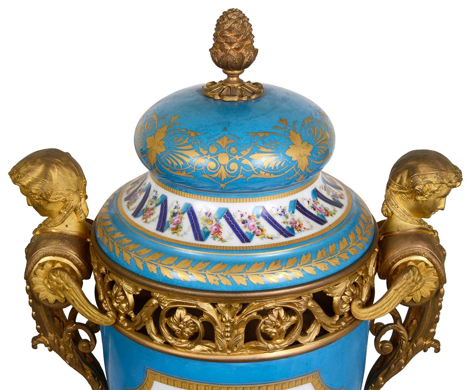 XIX secolo Coppia di vasi in porcellana francese in stile Sèvres. circa 1880 in vendita