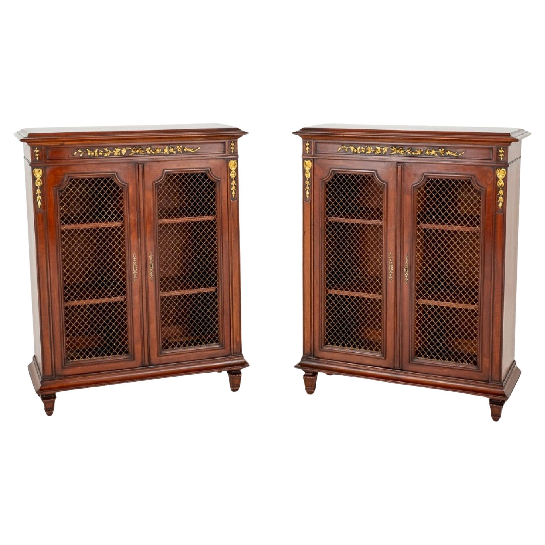Pair French Side Cabinets Bookcase Walnut 1880 For Sale
